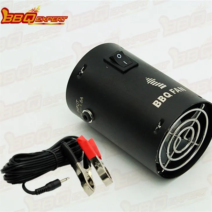 Elegantní kulatý startovací ventilátor na dřevěné uhlí Grilovací ventilátor BBQ 12V ventilátor kouře s aligátorovou svorkou FD315A(R)